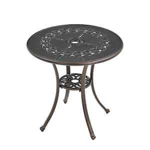 Bronze Frame Round Cast Aluminum Outdoor Bistro 26 in. Patio Table with Umbrella Hole