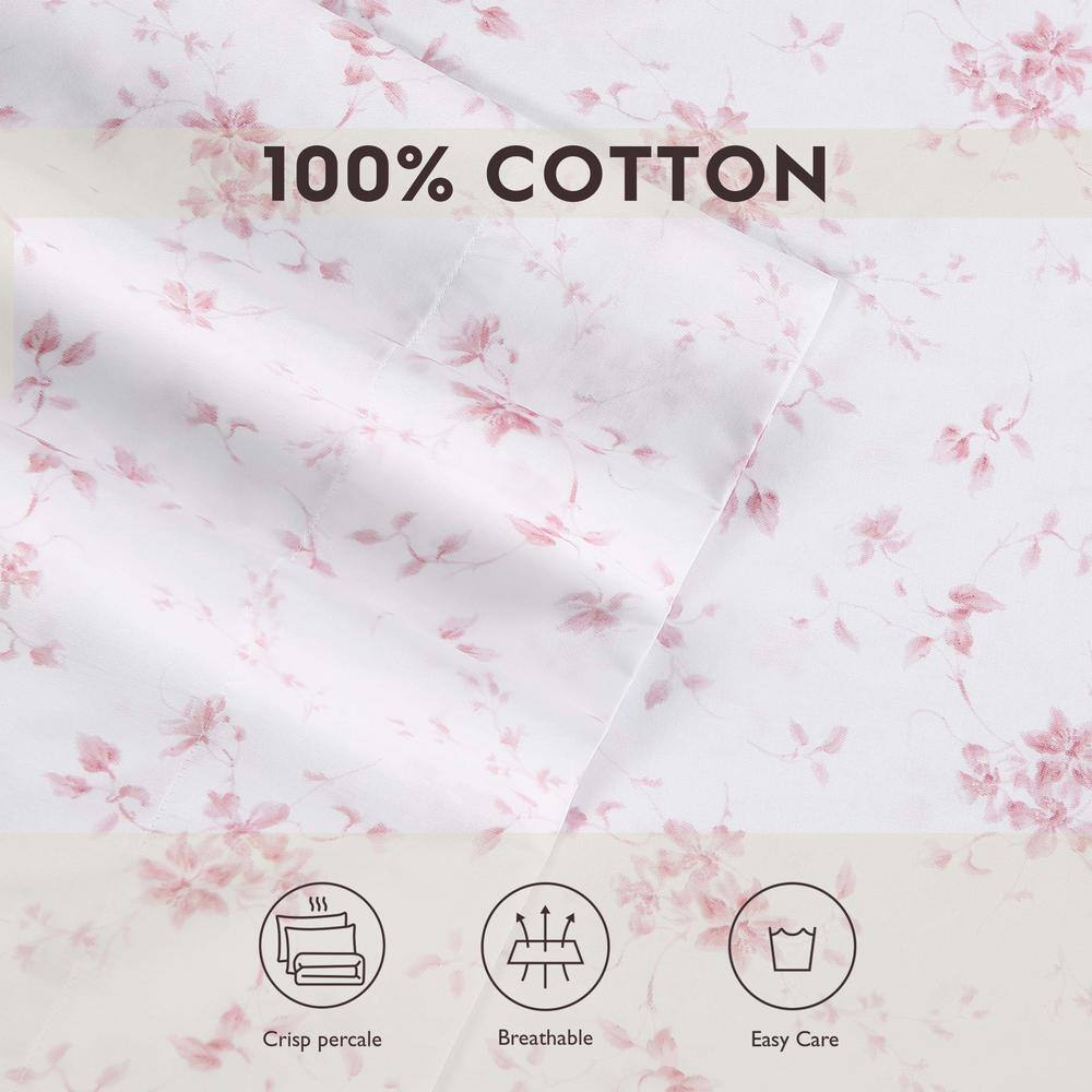 Laura Ashley Pink Floral Cotton Sateen Standard Pillowcase Set