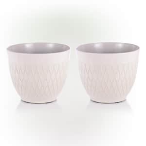 White Indoor/Outdoor Stone-Look Resin Planters with Drainage Holes (Set of 2)