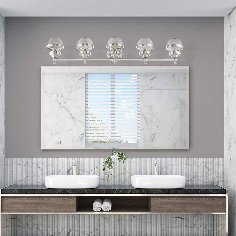 Oldwick Brushed Nickel 5-Light Vanity with Hand Blown Glass