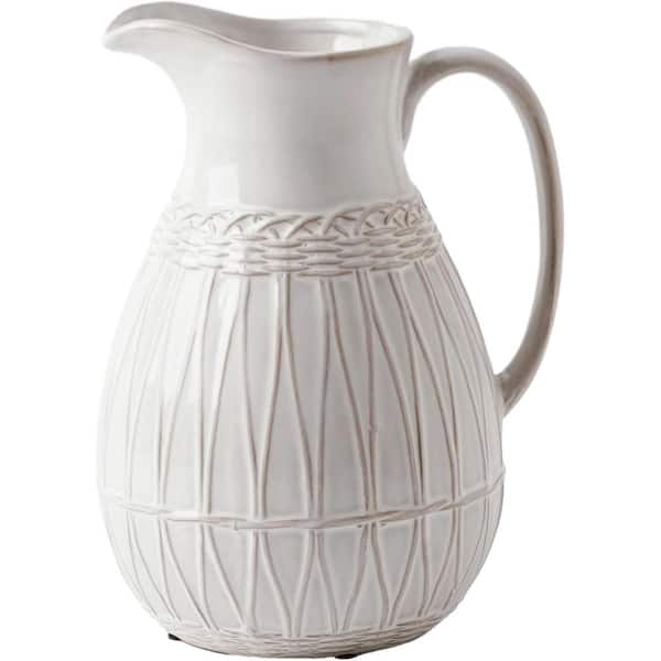 Unbranded Small White Ceramic Pitcher Vase for Home Decor, 7.8 in. Decorative Jug Vases Gift for Mom, Farmhouse Distressed Vases