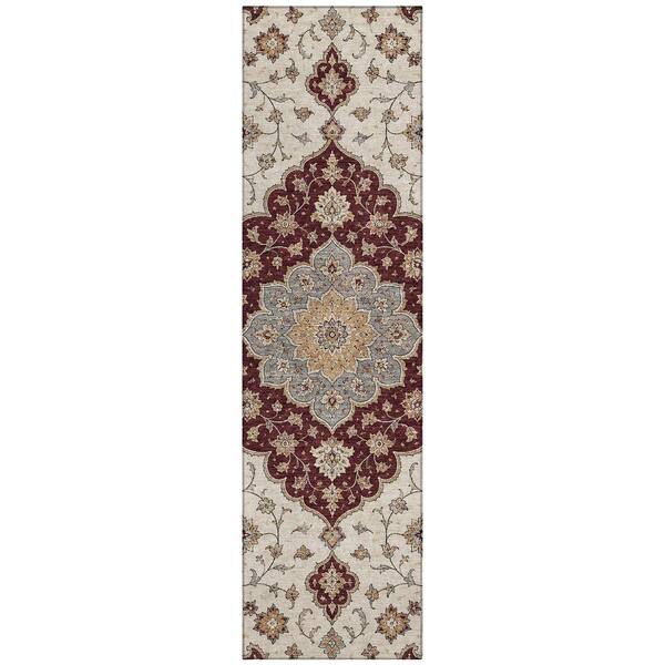Chantille Machine Washable Indoor/Outdoor Abstract ACN3081 Burgundy 2 ft. x 7 ft. Runner Rug