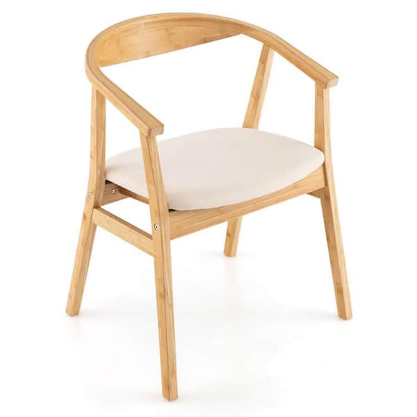 Clihome Bamboo Accent Chair with Armrest and Curved Backrest