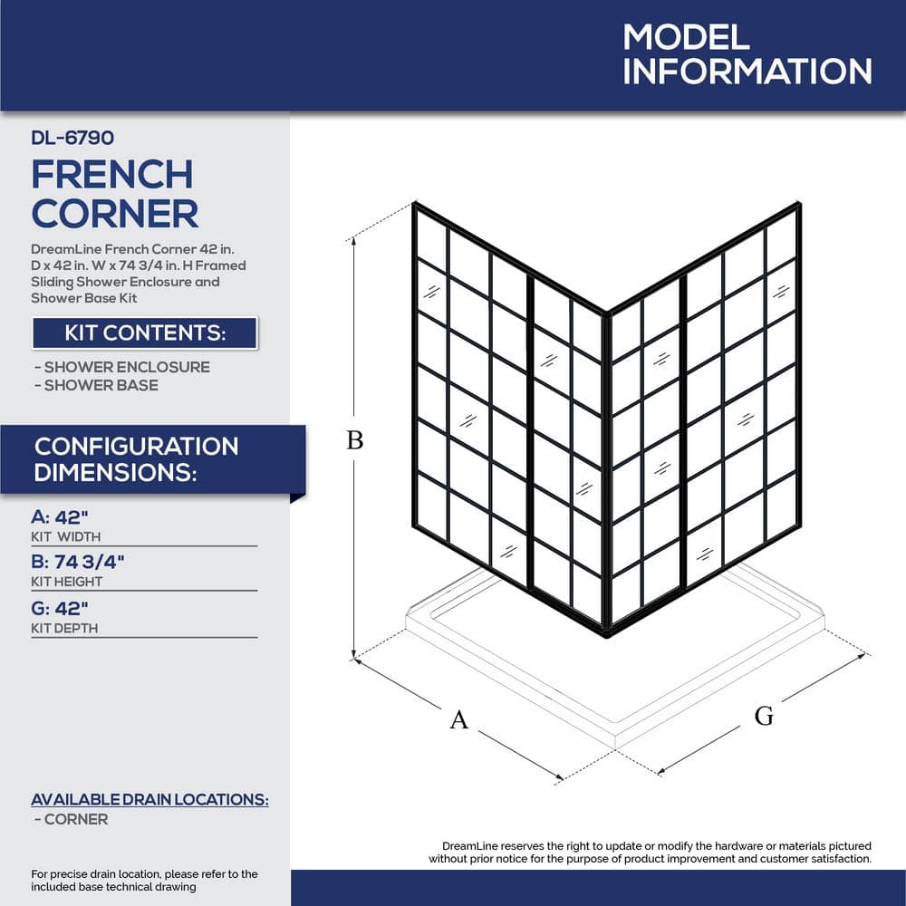 French Corner 42" Black Framed Sliding Shower Enclosure with Clear Glass