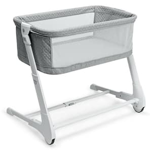 Gray Adjustable Baby Height Bassinet with Washable Mattress and Wheels