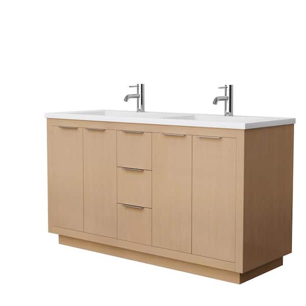 Wyndham Collection Maroni 60 in. W Double Bath Vanity in Light Straw with Solid Surface Vanity Top in Matte White with Matte White Basins