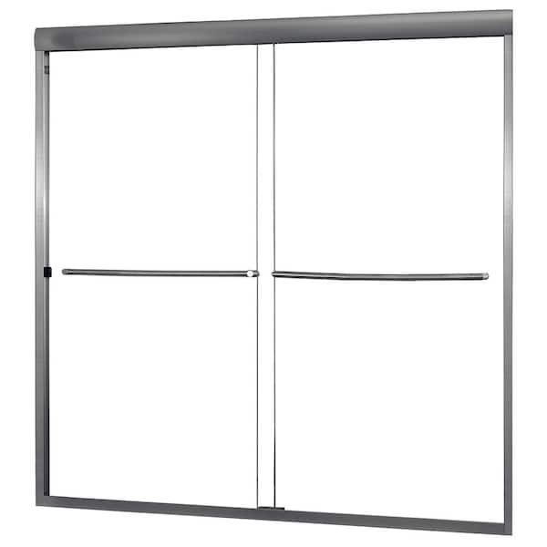 CRAFT + MAIN Cove 54 in. to 58 in. x 55 in. Semi-Frameless Sliding Bypass Tub/Shower Door in Brushed Nickel with 1/4 in. Clear Glass