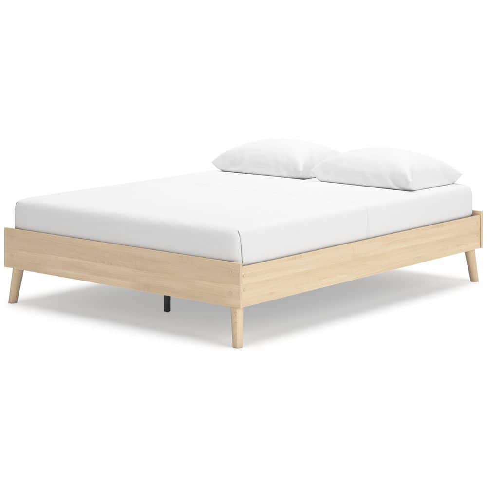 Light Brown Queen Wood Platform Bed with Storage