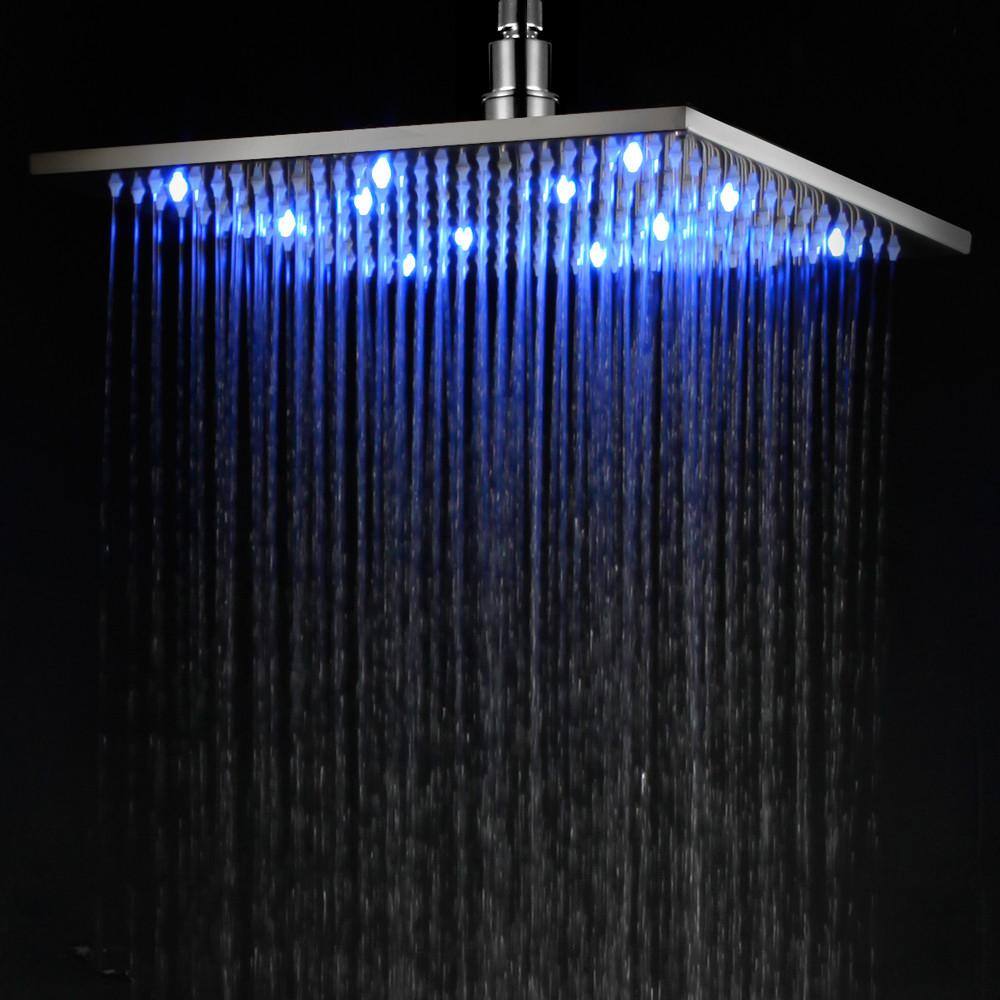 Polished Chrome 12" Square LED Rain Shower Head