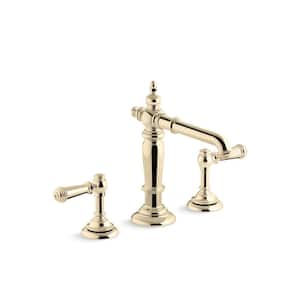 Artifacts With Column Design Widespread Bathroom Sink Spout, Vibrant French Gold