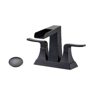 4 in. Centerset Double Handle Low Arc Bathroom Faucet with Drain Kit Included and Supply Holes in Oil Rubbed Bronze
