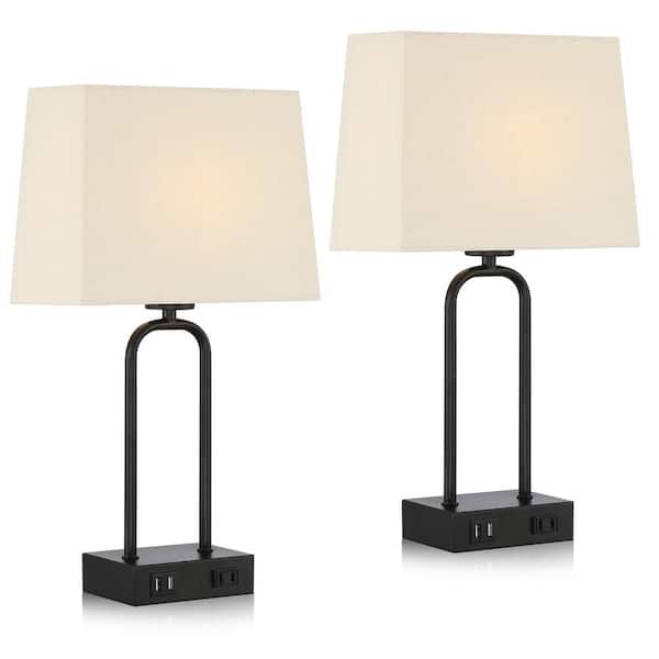 Cinkeda 18 in. Touch Control Metal Table Lamp Set with 2 USB Potrs