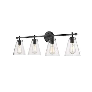 Aliza 35 in. 4-Light Matte Black Vanity Light with Clear Glass