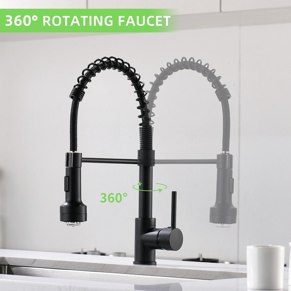 Matte Black Pull Down Kitchen Faucet with LED Light