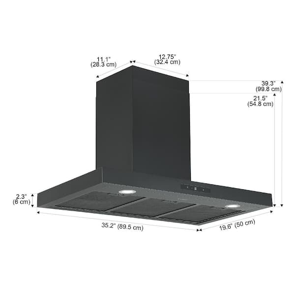 36 in. Black 450 CFM Ducted Wall Mount Range Hood Stainless Steel Kitchen Vent Hood