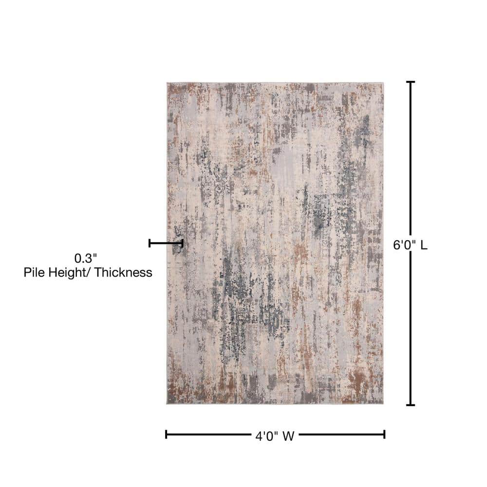 Gray Abstract Synthetic Reversible 4' x 6' Area Rug