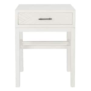 Ajana 19 in. Distressed White Rectangle Wood Storage End Table