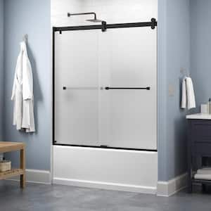 Lyndall 60 in. W x 58-3/4 in. H Contemporary Sliding Frameless Tub Door in Matte Black with 1/4 in. (6 mm) Frosted Glass