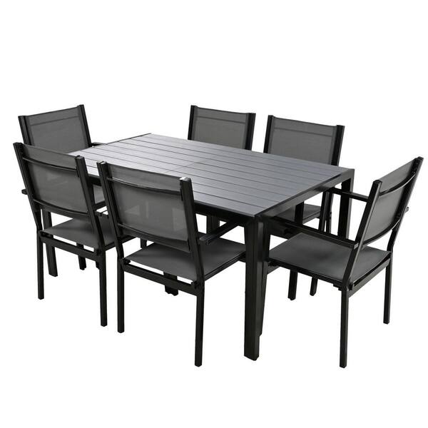7-Piece Steel Gray Outdoor Dining Set with Table and 6 Chairs for Patios Garden Poolsides