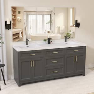 72 in. W. x 22 in. D x 36 in. H Bathroom Vanity Double Sink Freestanding Bath Vanity Cabinet with Gray White Resin Top