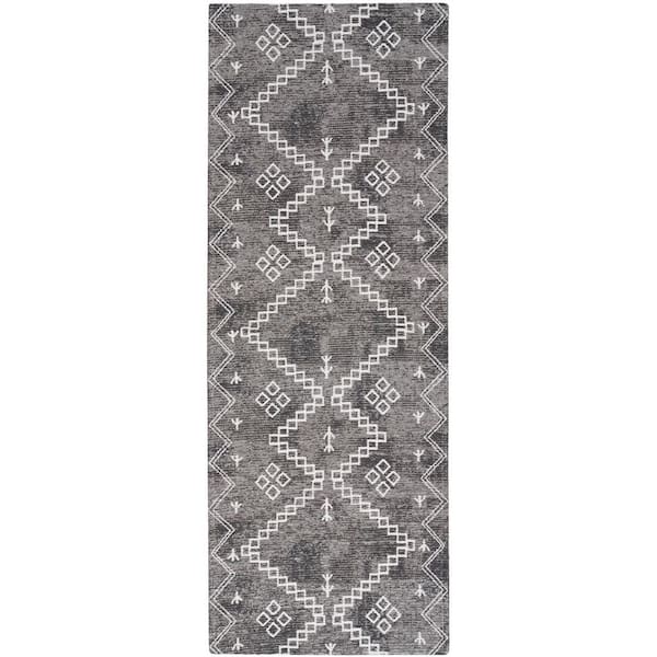 Nourison Brixton Gray 2 ft. x 6 ft. Moroccan Tribal Kitchen Runner Area Rug