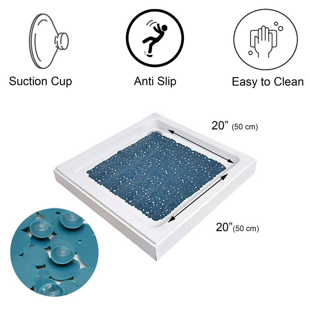 Peacock Blue PVC Non-Slip Square Shower Mat 20" x 20"