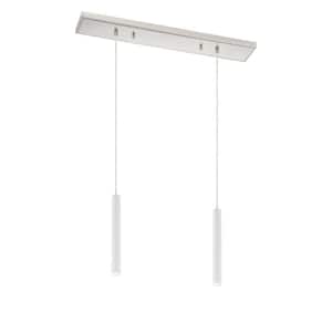 Forest 5-Watt 2-Light Integrated LED Brushed Nickel Shaded Chandelier with Matte White Steel Shade