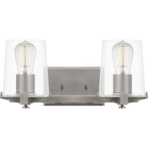 Perry 16 in. 2-Light Antique Nickel Vanity Light with Clear Glass