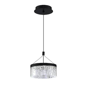 Arctic Ice 1-Light Black, Clear Drum Integrated LED Pendant Light with Clear Acrylic Shade