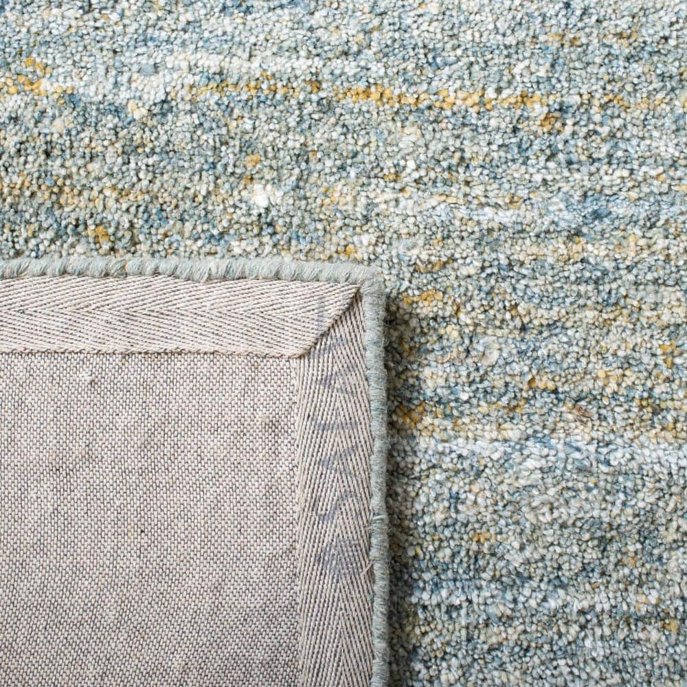 Handmade Blue and Olive Wool Tufted Runner Rug