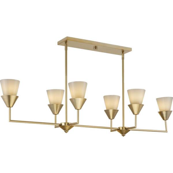 Progress Lighting Pinellas 60-Watt 6-Light Soft Gold Luxe Industrial Island Light with Opal Glass Shades
