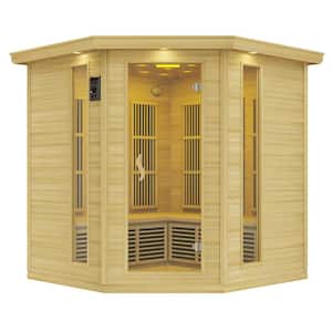 5-Person Indoor Hemlock Wood Electric Infrared Sauna with Touch Control Panel, Spot Light, and Speaker