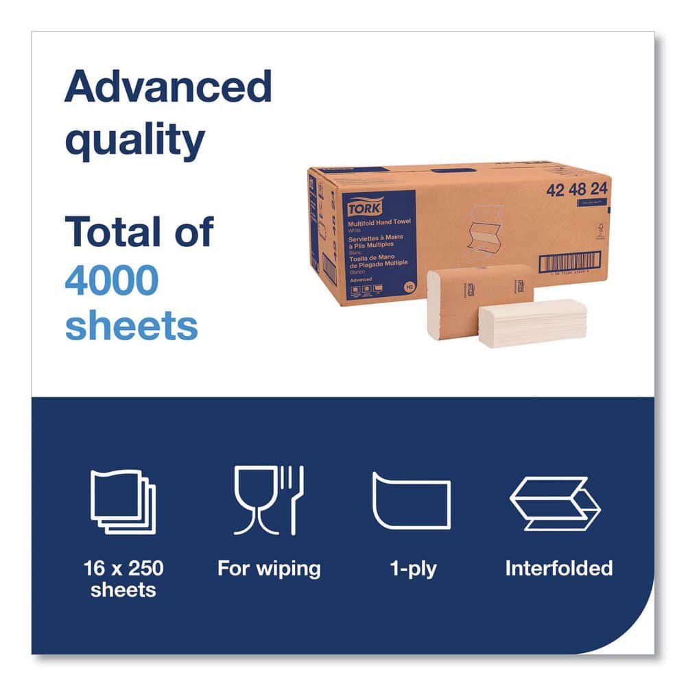 Tork Advanced White Multifold Hand Towels, 1-Ply, 250 Sheets per Pack