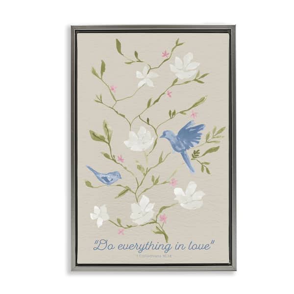 Stupell Industries Floral Do Everything In Love by Lucille Price Gray Floater Frame Typography Graphic Art Print 31 in. x 21 in.