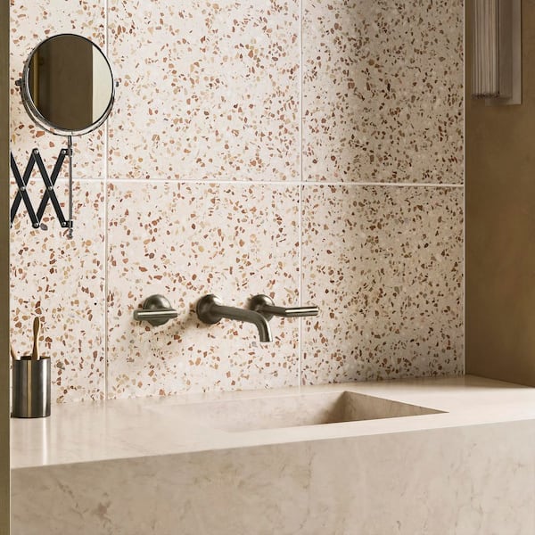 Raleigh Evora Beige 16.4 in. x 16.4 in. Polished Terrazzo Floor and Wall Tile (3.61 sq. ft. / Case)