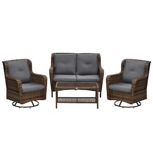 Gray 4 Piece PE Wicker Patio Furniture Set with Cushions