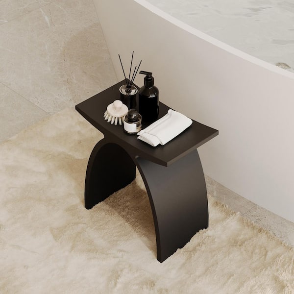16.5 in W Freestanding Curved Shower Seat, Solid Surface Stool in Matte Black