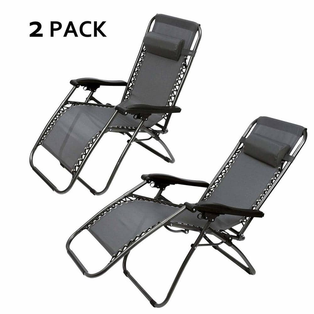 Gray Zero Gravity Patio Adjustable Folding Outdoor Lounge Chairs Reclining 