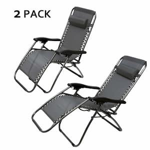 Gray Zero Gravity Patio Adjustable Folding Outdoor Lounge Chairs Reclining Chairs (Set of 2)
