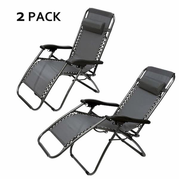 Amucolo Gray Zero Gravity Patio Adjustable Folding Outdoor Lounge Chairs Reclining Chairs (Set of 2)