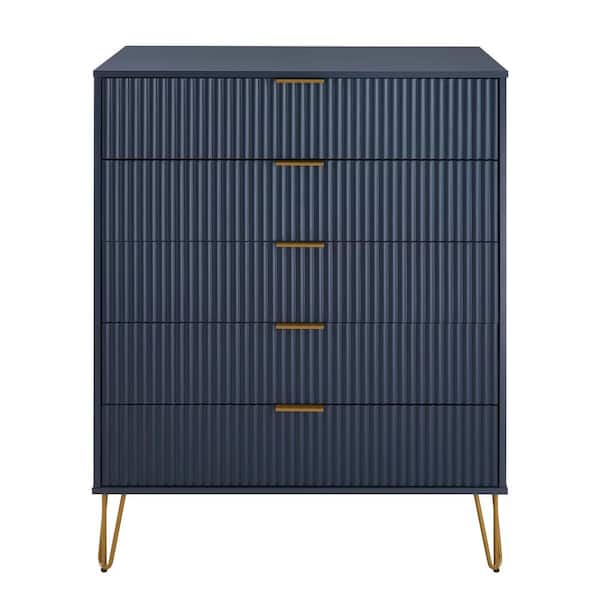Manhattan Comfort DUMBO Midnight Blue Modern 5-Drawer 35.19 in. W Dresser with SNAP Assembly - Tool-Free, Effortless Setup