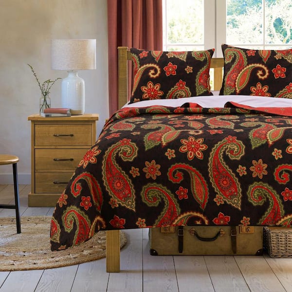 Greenland Home Fashions Midnight Paisley Quilt Set, 3-Piece Full/Queen