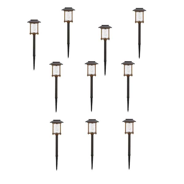 Hampton Bay Parkwood 14 Lumen Bronze 2-Tone Finish LED Weather Resistant Outdoor Solar Path Light with Glass Lens (10-Pack)