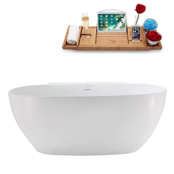 67 in. W. x 33 in. Acrylic Freestanding Soaking Bathtub in Glossy White with Brushed Nickel Drain