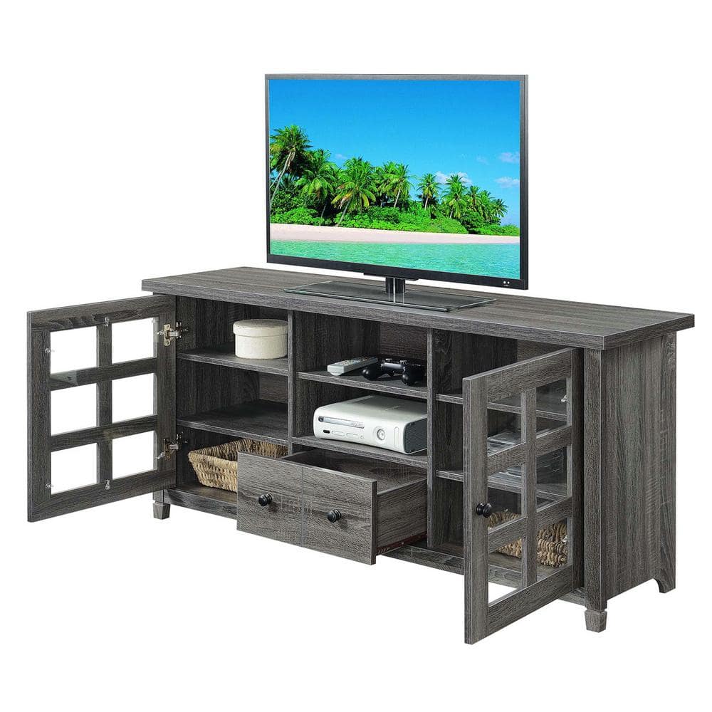 Newport Grace 60" Weathered Gray TV Stand with Enclosed Cabinets