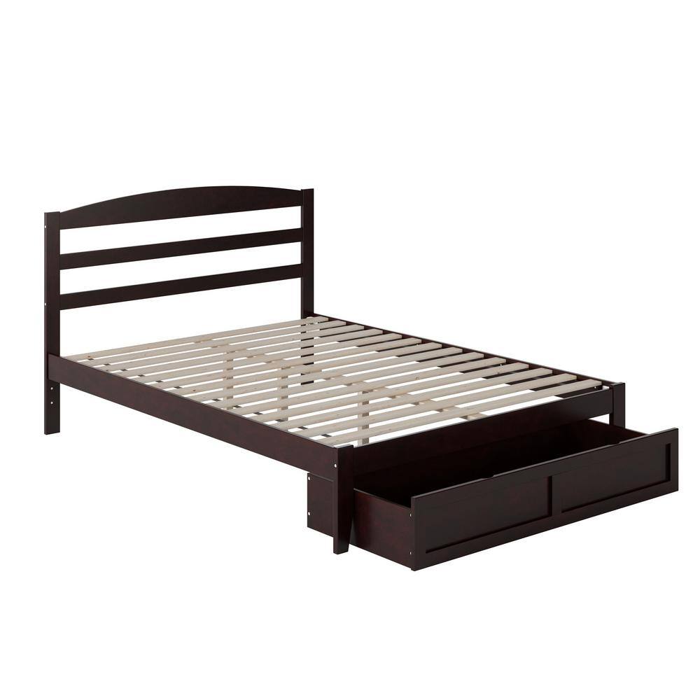 Espresso Solid Wood Queen Platform Bed with Foot Drawer