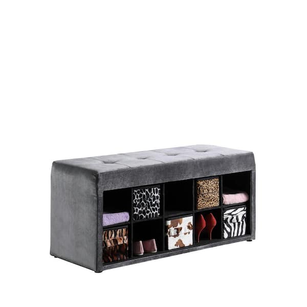 18.75 in. Deep gray Devin Velour Tufted Multi-Purpose Storage Bench