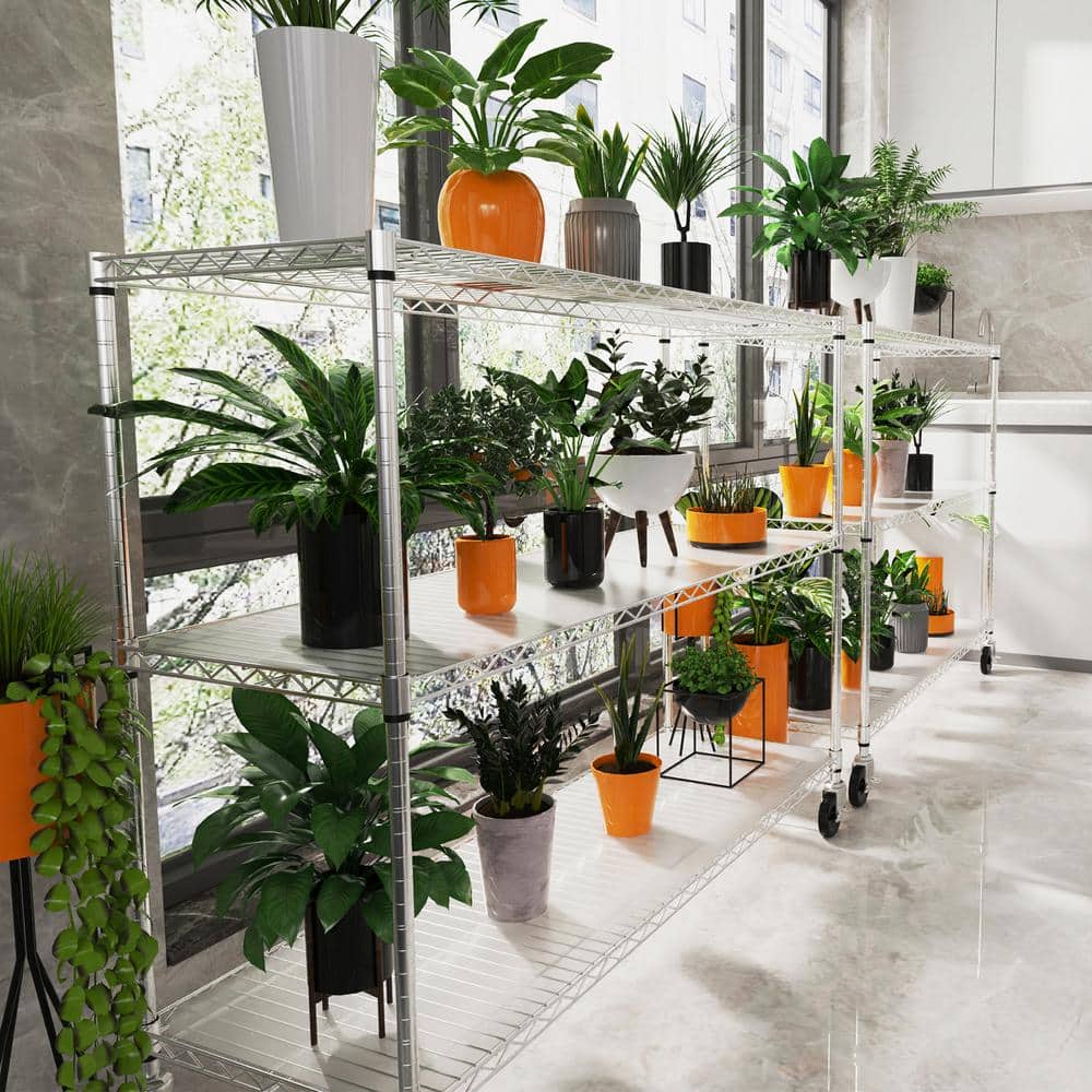 48-inch Chrome Heavy Duty 6-Tier Wire Storage Rack with Wheels