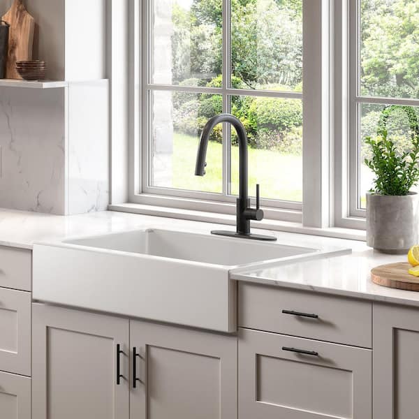 Parker 34 in. 3-Hole Quick-Fit Farmhouse Apron Front Drop-in Single Bowl Crisp White Fireclay Kitchen Sink with Drain