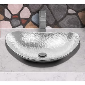 19 in. Monarch Hand Hammered Harbor Silver Metal Oval Vessel Sink